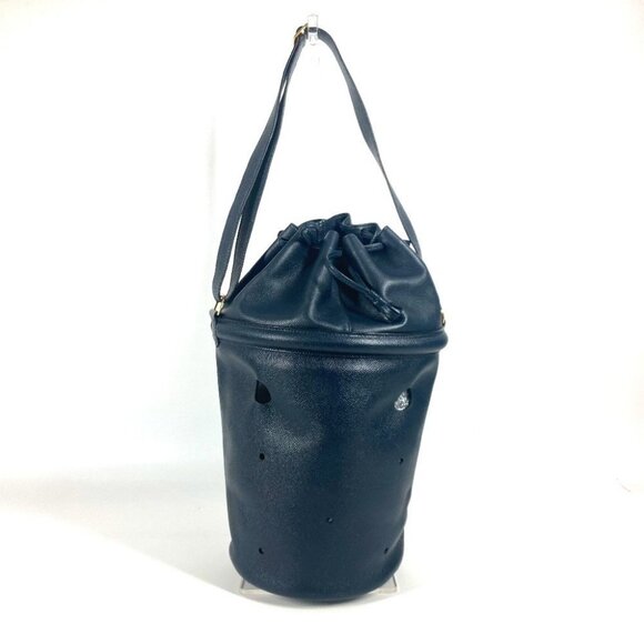 HERMES Tassel fringe Manjoire Drawstring bag Shoulder Bag Leather Navy - Picture 14 of 15